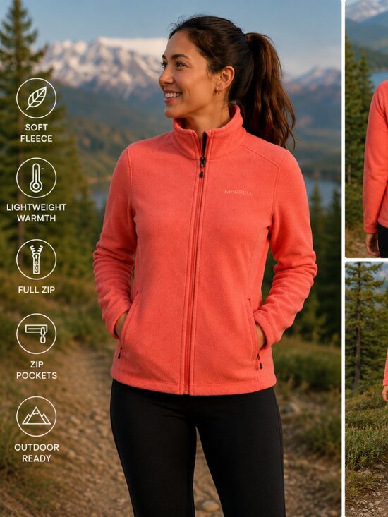 Merrell Jackets & Blazers - Merrell Elwood7 Willa Fleece Jacket NWT Small Vermilion Coral Full Zip